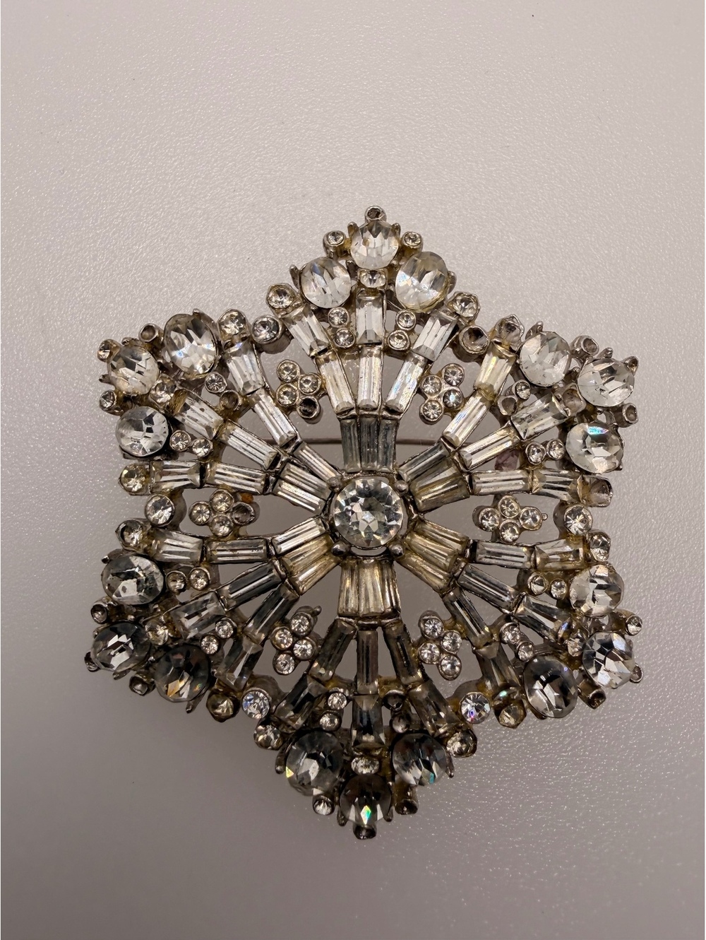 Clear rhinestone snowflake brooch